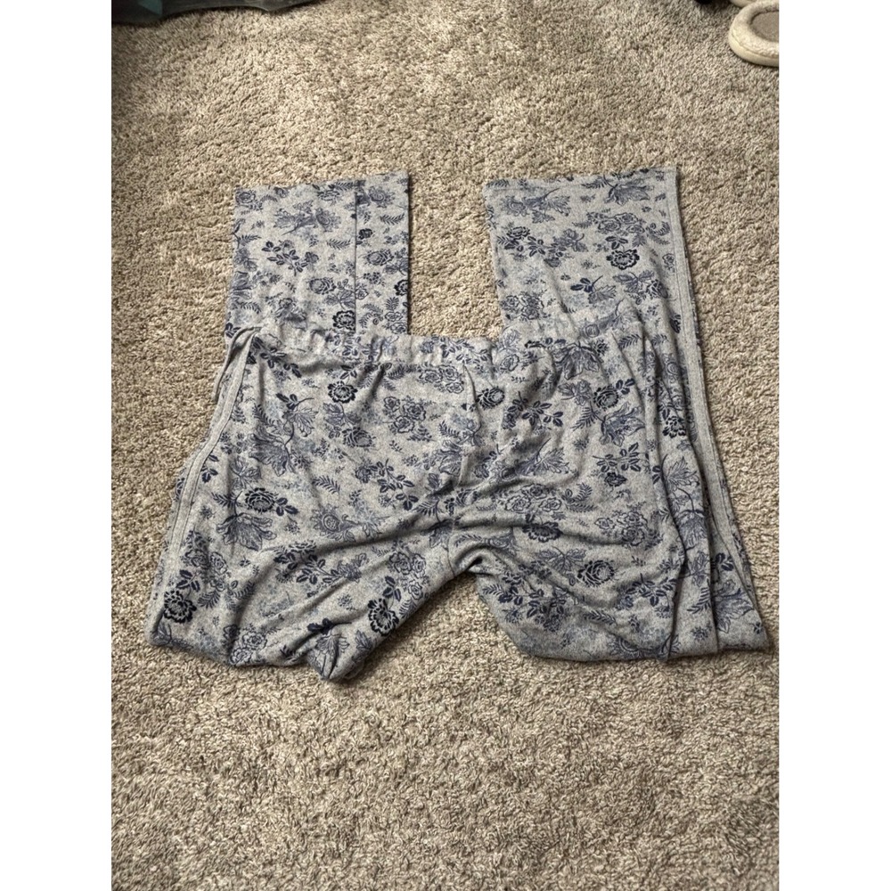 Lauren Ralph Lauren Grey Blue Floral Knit Pajama Pants Drawstring Wide Leg